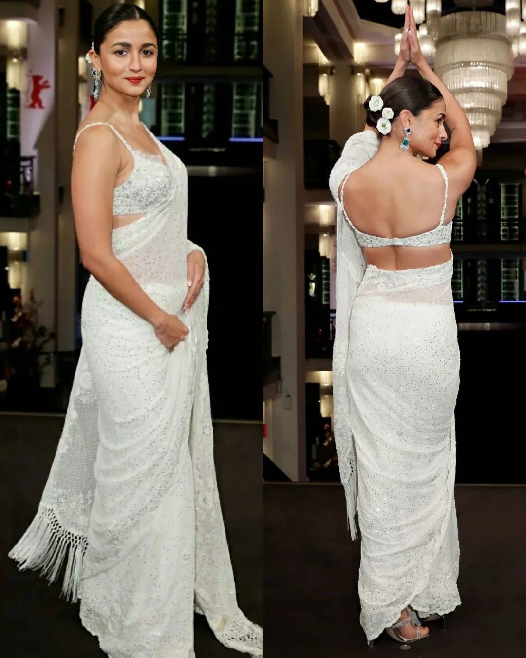 Dressed in a bespoke, Rimple & Harpreet White Couture Saree, Alia Bhatt made heads turn at the Berlin Film Festival