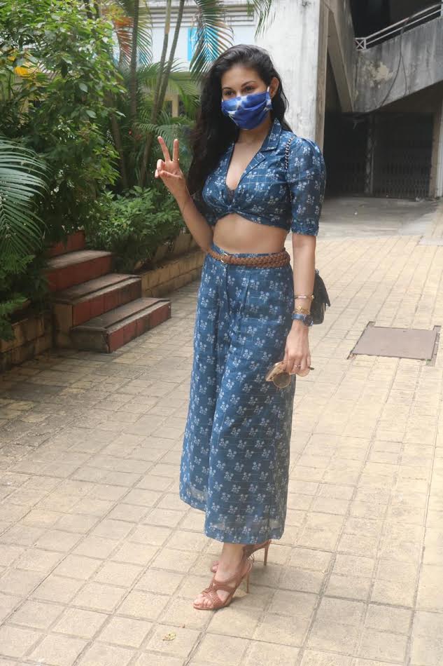 Amyra Dastur wearing indigo floral co-ord set by Spring Diaries