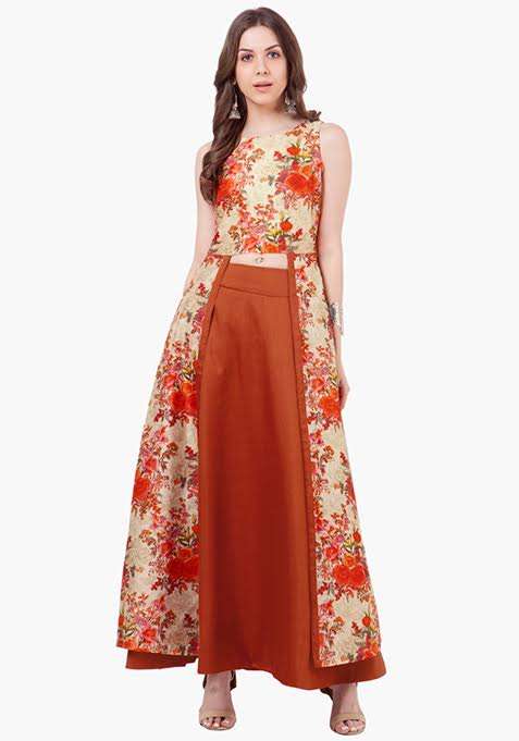 Orange Bloom Silk Maxi TunicSlit Away Maxi Tunic- Beige- INR 1800