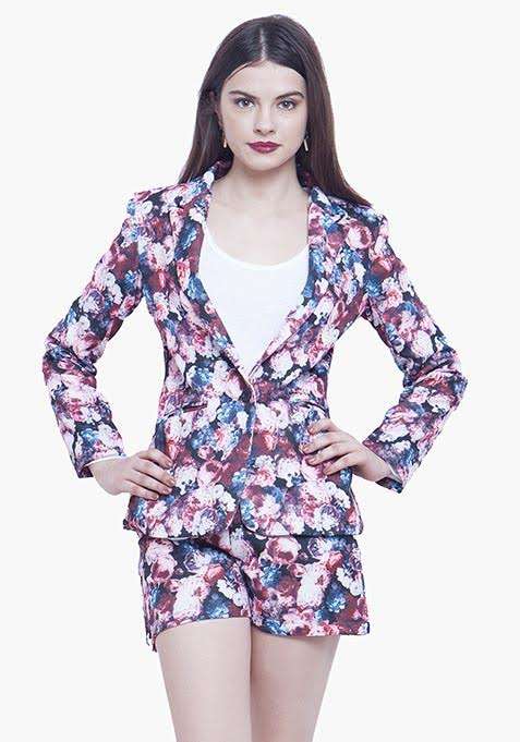 Fierce Floral Scuba Blazer - DarkFIERCE FLORAL SCUBA BLAZER - DARK