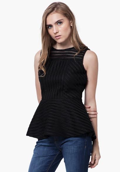 Striped Mesh Peplum Top - BlackSTRIPED MESH PEPLUM TOP - BLACK