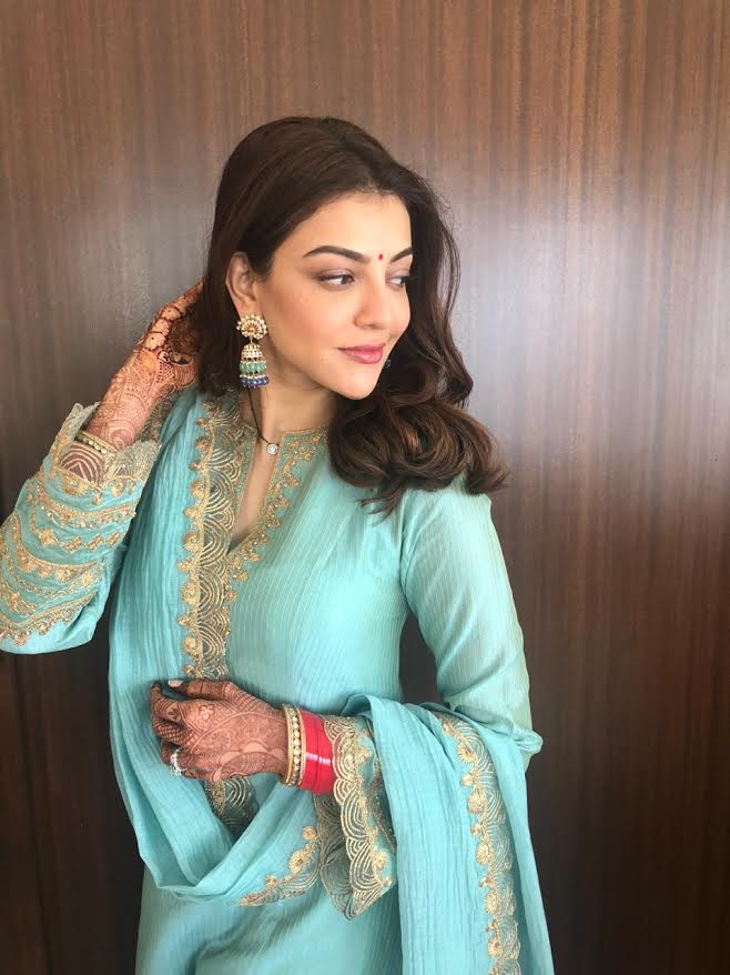 Kajal Aggarwal spotted wearing designer Rimple & Harpreet Narula for her Grihapravesh Puja!