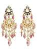 Earrings crafted in 18k gold with polki, pink semi precious stones and small pearls by Tanya Rastogi for Lala Jugal Kishore Jewellers